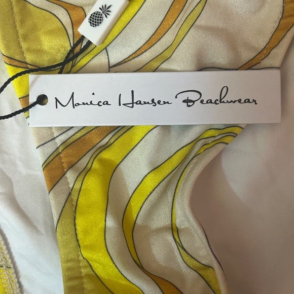 NWT MONICA HANSEN BEACHWEAR Vintage Chic Bikini Bottom in Yellow Abstract Small - Picture 2 of 6